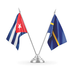 Nauru and Cuba table flags isolated on white 3D rendering