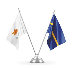 Nauru and Cyprus table flags isolated on white 3D rendering