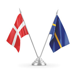 Nauru and Denmark table flags isolated on white 3D rendering