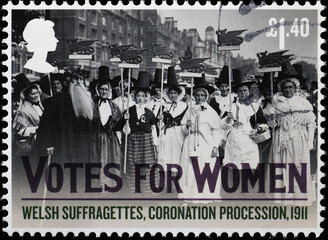 Welsh suffragettes of 1911 on postage stamp - obrazy, fototapety, plakaty