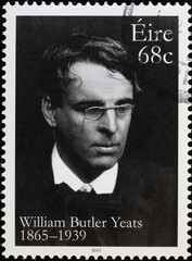 William Butler Yeats on irish stamp - obrazy, fototapety, plakaty