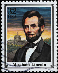 Abraham Lincoln portrait on american postage stamp