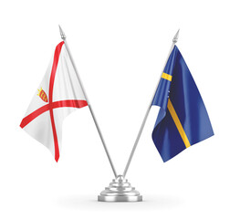 Nauru and Jersey table flags isolated on white 3D rendering