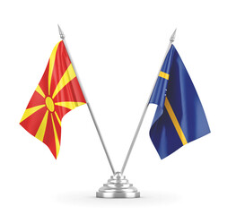 Nauru and North Macedonia table flags isolated on white 3D rendering