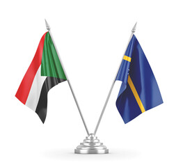 Nauru and Sudan table flags isolated on white 3D rendering