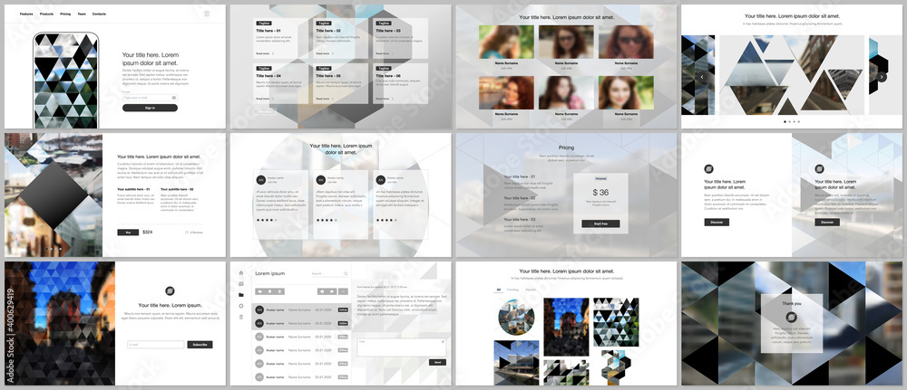 Wall mural vector templates for website design, presentations, portfolio. templates with triangles, triangular 