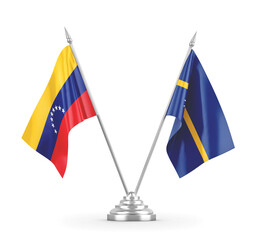 Nauru and Venezuela table flags isolated on white 3D rendering