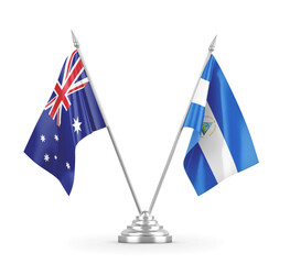 Nicaragua and Australia table flags isolated on white 3D rendering 