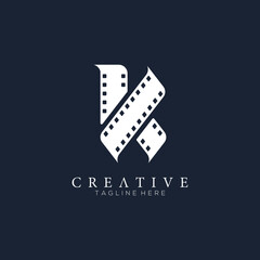 Elegant white letter K logo for strip film vector illustration and black background