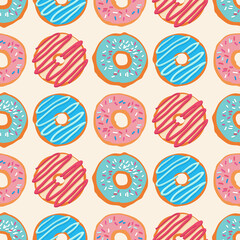 Vector seamless pattern with bright sweet donuts