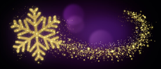 Golden Christmas Snowflake Star In Abstract Purple Night