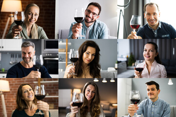 Man Drinking Wine In Video Conference