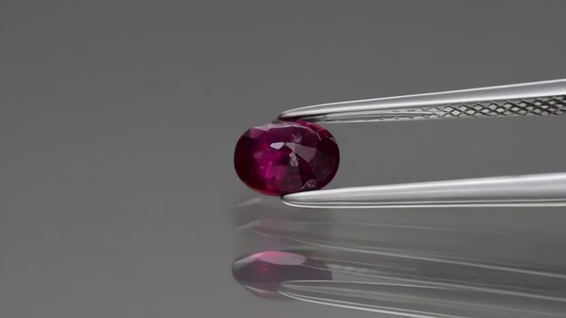 natural red ruby on the grey background