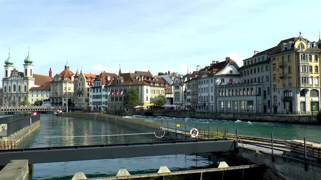 Riverfront buildings in Luzern, Lucerne.