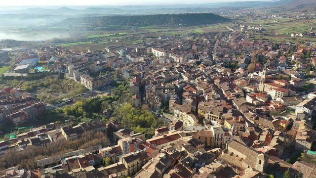 Top view of the city of Berga on the slopes of the Pyrenees mountains. Catalonia. Spain
