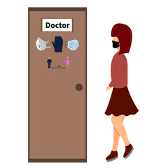 The girl goes to see the doctor. Coronavirus. Hospital, doctor. illustration