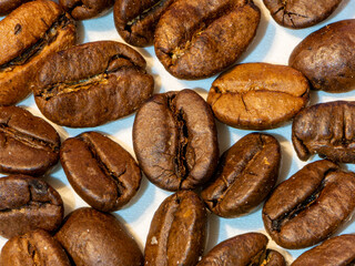 Coffee beans of the Arabica variety, separated and roasted