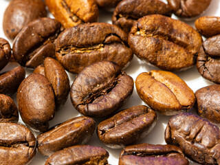 Coffee beans of the Arabica variety, separated and roasted