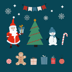 Set of flat cartoon elements. Christmas  decorations.