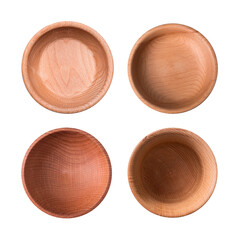 Set of wooden plates isolated on white background. View from above