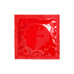 Condom in red package isolated on white background