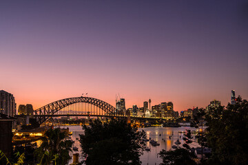 Sydney harbour and city at dawn