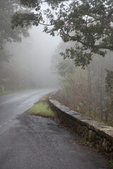 Mountain road into the fog