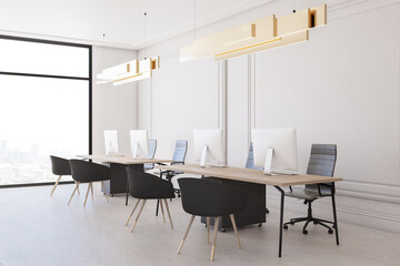 Coworking office space with tables and chairs
