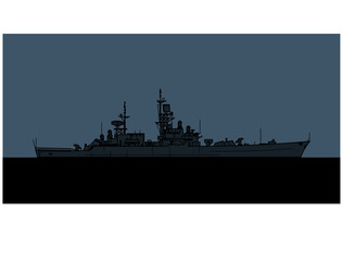 USS Bainbridge. CGN 25. US Navy nuclear powered guided missile cruiser. Vector image for illustrations and infographics.