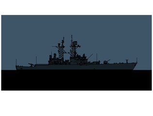 USS Truxtun. CGN 35. US Navy nuclear powered guided missile cruiser. Vector image for illustrations and infographics.