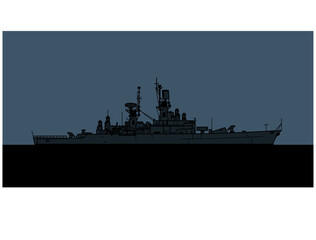 US Navy Leahy class guided missile cruiser. Vector image for illustrations and infographics.
