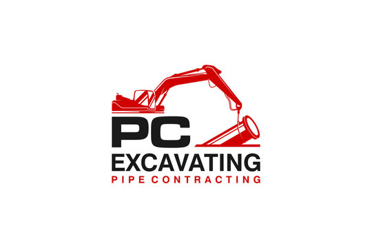 Excavator construction logo design, sawer work, excavator logo element heavy equipment work. pipe construction.