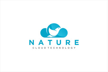 Cloud dove logo bird icon, internet business modern technology, animal bird symbol simple minimalist design.