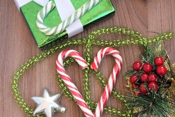 christmas candy canes gifts and tinsel