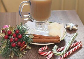 christmas table setting and candy.  coffe and cinnamon