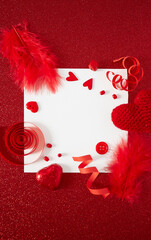St. Valentine's day decorations on red surface
