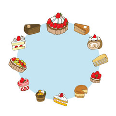 ケーキ　いろいろ　フレーム　枠　丸