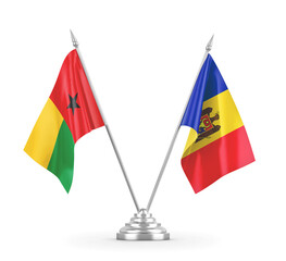 Moldova and Guinea-Bissau table flags isolated on white 3D rendering