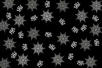 black and white Christmas seamless pattern with snowflakes background illustration. Digital painting
