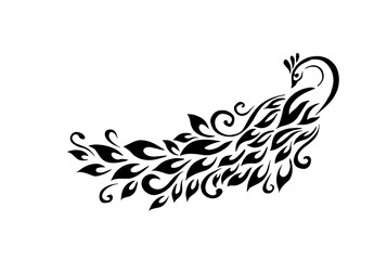 Graphic monochrome peacock. Vector illustration