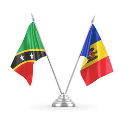 Moldova and Saint Kitts and Nevis table flags isolated on white 3D rendering