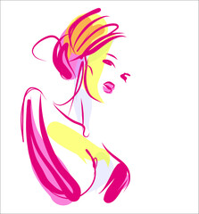 VECTOR Background with a
stylish  original hand-drawn graphics portrait  with beautiful young attractive girl model for design
