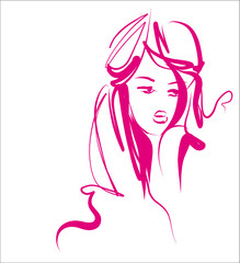 VECTOR Background with a
stylish  original hand-drawn graphics portrait  with beautiful young attractive girl model for design