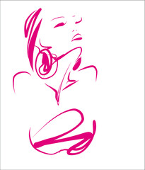 VECTOR Background with a
stylish  original hand-drawn graphics portrait  with beautiful young attractive girl model for design