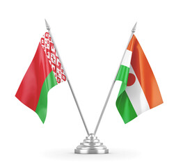 Niger and Belarus table flags isolated on white 3D rendering