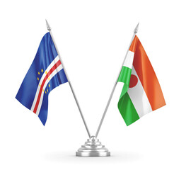 Niger and Cape Cabo Verde table flags isolated on white 3D rendering