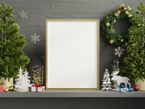 Christmas mockup frame,mockup posters in living room Christmas interior.