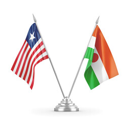 Niger and Liberia table flags isolated on white 3D rendering