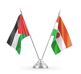 Niger and Palestine table flags isolated on white 3D rendering