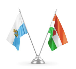 Niger and San Marino table flags isolated on white 3D rendering